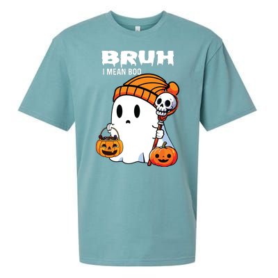 Halloween Bruh I Mean Boo Ghost Funny Sueded Cloud Jersey T-Shirt