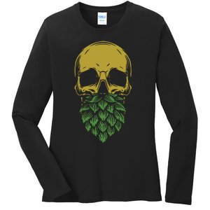 Home Brewing Ipa Craft Beer Brewer Skull Hop Beard Ladies Long Sleeve Shirt