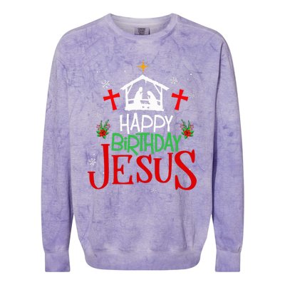 Happy Birthday Jesus Funny Christian Christmas Holiday Gifts Colorblast Crewneck Sweatshirt