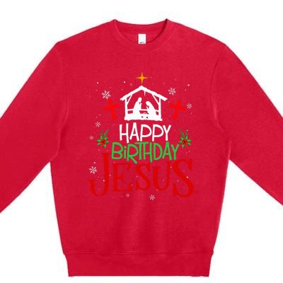 Happy Birthday Jesus Funny Christian Christmas Holiday Gifts Premium Crewneck Sweatshirt