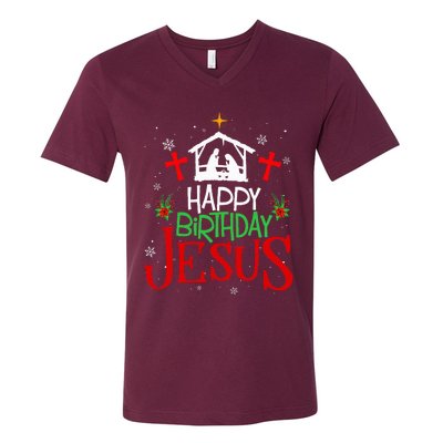 Happy Birthday Jesus Funny Christian Christmas Holiday Gifts V-Neck T-Shirt