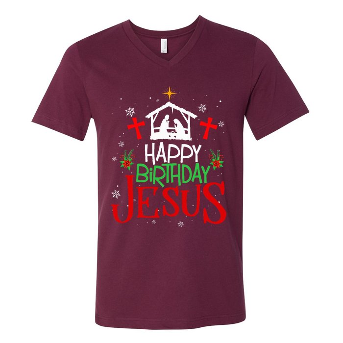 Happy Birthday Jesus Funny Christian Christmas Holiday Gifts V-Neck T-Shirt