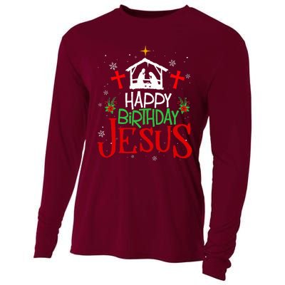 Happy Birthday Jesus Funny Christian Christmas Holiday Gifts Cooling Performance Long Sleeve Crew