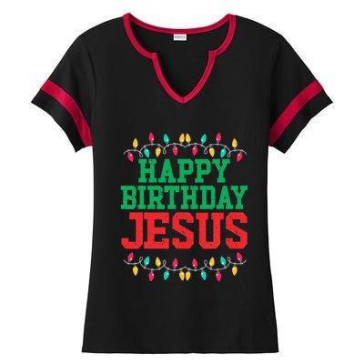 Happy Birthday Jesus Christian Christmas Ladies Halftime Notch Neck Tee