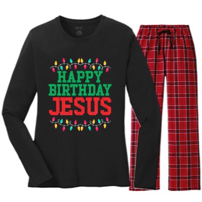 Happy Birthday Jesus Christian Christmas Women's Long Sleeve Flannel Pajama Set 