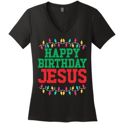 Happy Birthday Jesus Christian Christmas Women's V-Neck T-Shirt