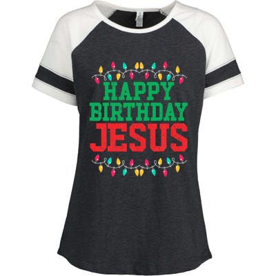 Happy Birthday Jesus Christian Christmas Enza Ladies Jersey Colorblock Tee