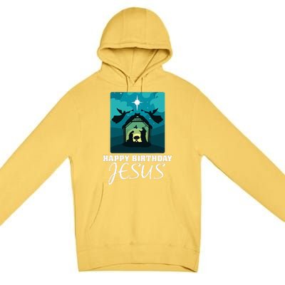 Happy Birthday Jesus  Christmas Advent Nativity Scene North  Premium Pullover Hoodie