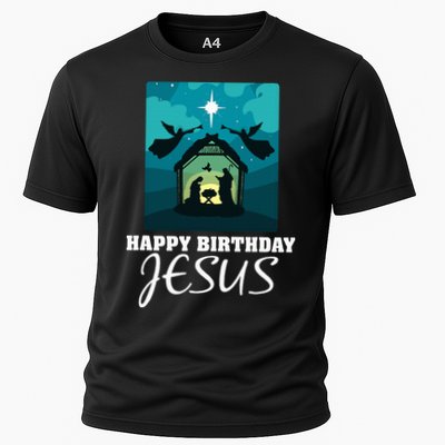 Happy Birthday Jesus  Christmas Advent Nativity Scene North  Cooling Performance Crew T-Shirt