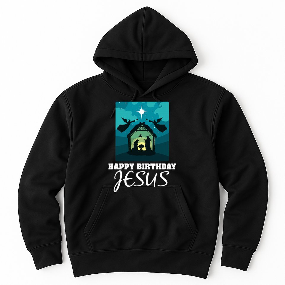 Happy Birthday Jesus  Christmas Advent Nativity Scene North  Hoodie