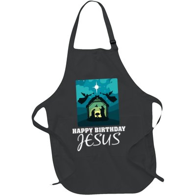 Happy Birthday Jesus  Christmas Advent Nativity Scene North  Full-Length Apron With Pockets