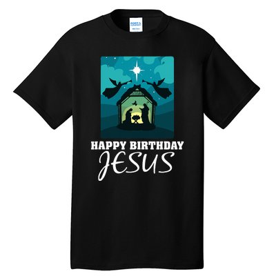 Happy Birthday Jesus  Christmas Advent Nativity Scene North  Tall T-Shirt