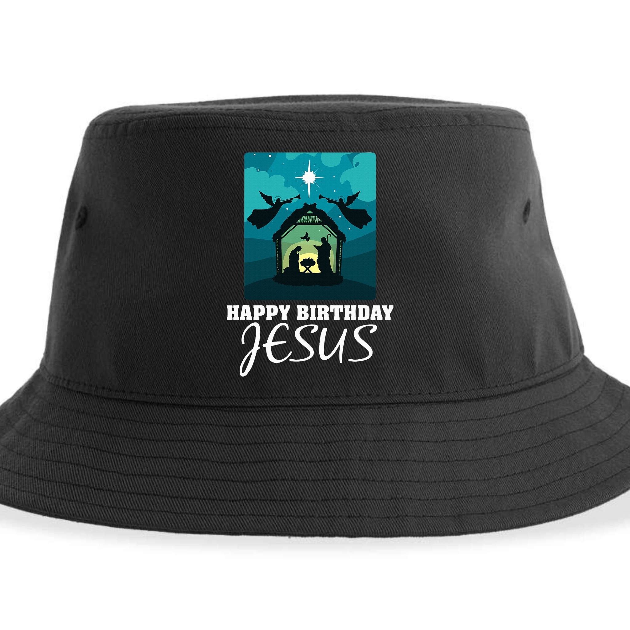 Happy Birthday Jesus  Christmas Advent Nativity Scene North  Sustainable Bucket Hat