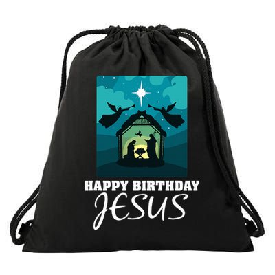 Happy Birthday Jesus  Christmas Advent Nativity Scene North  Drawstring Bag