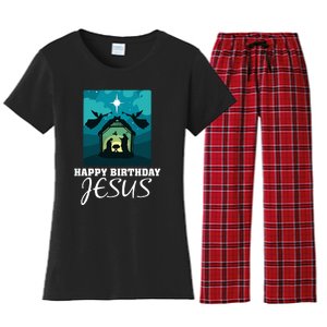 Happy Birthday Jesus  Christmas Advent Nativity Scene North  Women's Flannel Pajama Set