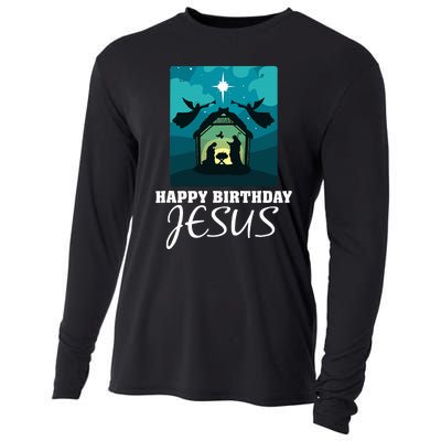 Happy Birthday Jesus  Christmas Advent Nativity Scene North  Cooling Performance Long Sleeve Crew