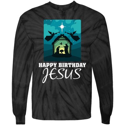 Happy Birthday Jesus  Christmas Advent Nativity Scene North  Tie-Dye Long Sleeve Shirt