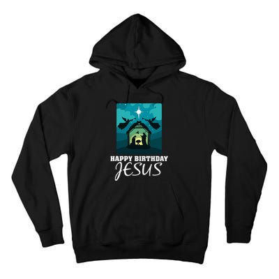 Happy Birthday Jesus  Christmas Advent Nativity Scene North  Tall Hoodie