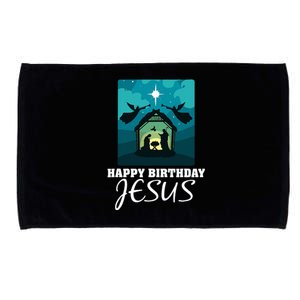 Happy Birthday Jesus  Christmas Advent Nativity Scene North  Microfiber Hand Towel