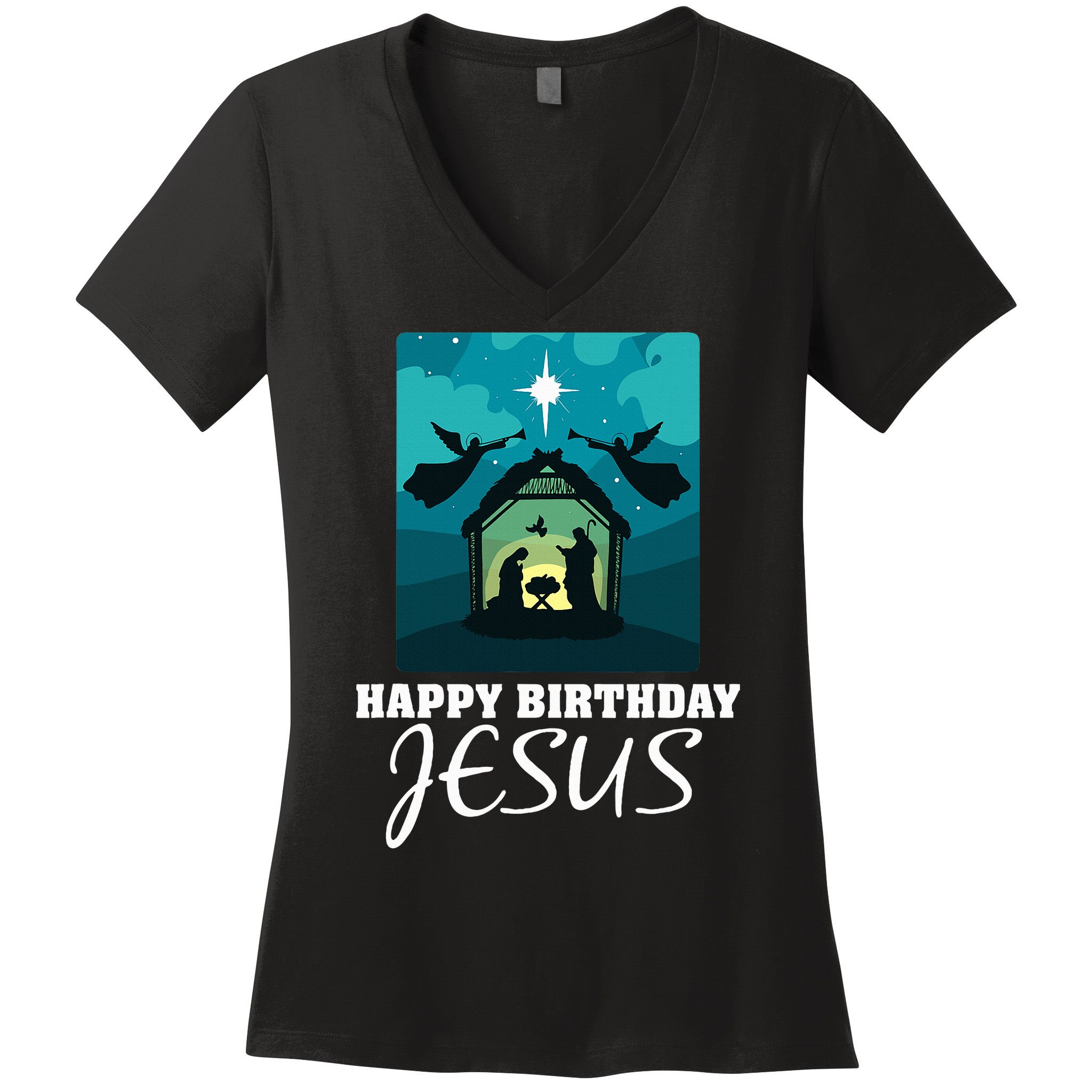Happy Birthday Jesus  Christmas Advent Nativity Scene North  Women's V-Neck T-Shirt