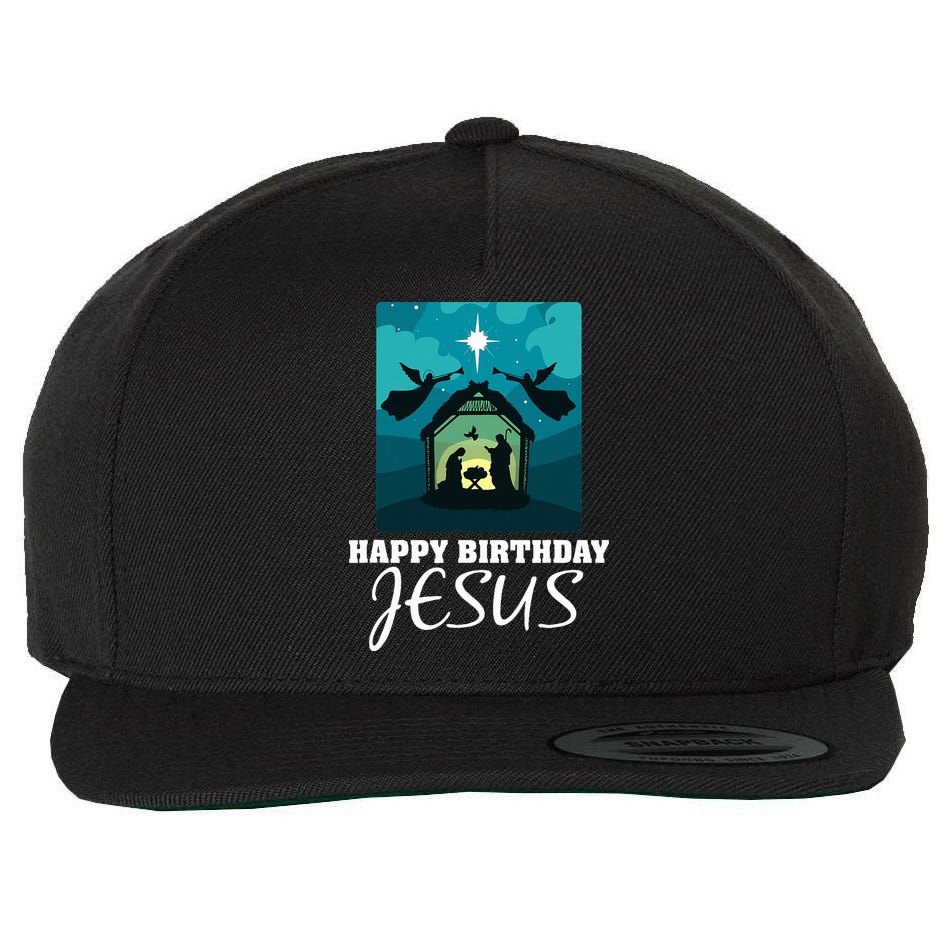 Happy Birthday Jesus  Christmas Advent Nativity Scene North  Wool Snapback Cap