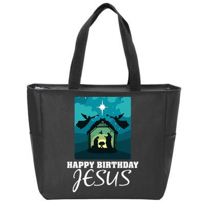 Happy Birthday Jesus  Christmas Advent Nativity Scene North  Zip Tote Bag