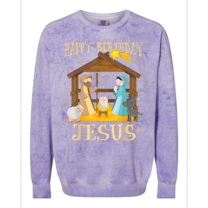 Happy Birthday Jesus Funny Christmas Nativity Christian Colorblast Crewneck Sweatshirt