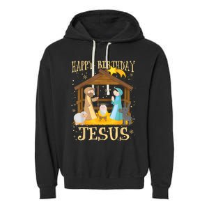 Happy Birthday Jesus Funny Christmas Nativity Christian Garment-Dyed Fleece Hoodie