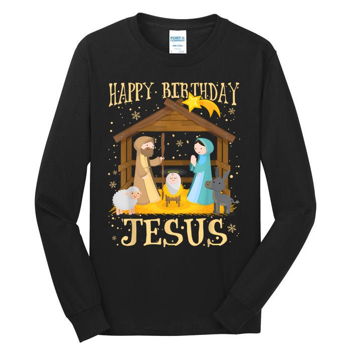 Happy Birthday Jesus Funny Christmas Nativity Christian Tall Long Sleeve T-Shirt