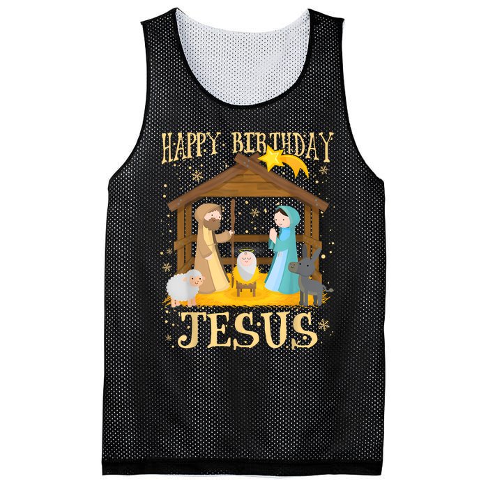 Happy Birthday Jesus Funny Christmas Nativity Christian Mesh Reversible Basketball Jersey Tank