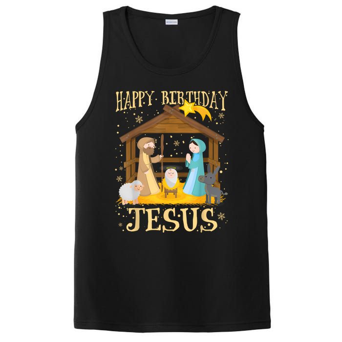 Happy Birthday Jesus Funny Christmas Nativity Christian PosiCharge Competitor Tank