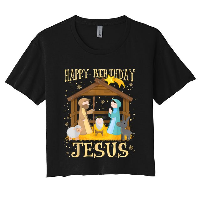 Happy Birthday Jesus Funny Christmas Nativity Christian Crop Top