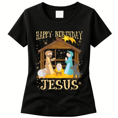 Happy Birthday Jesus Funny Christmas Nativity Christian Womens T-Shirt