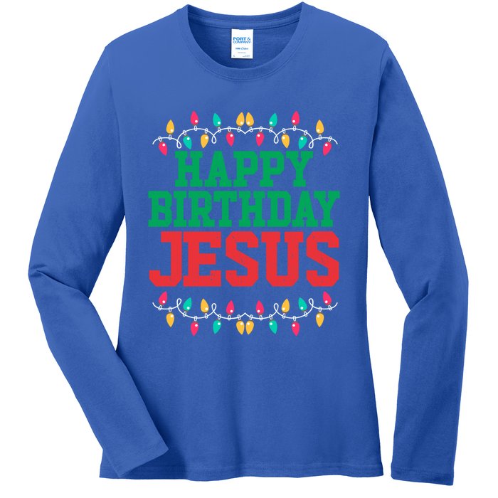 Happy Birthday Jesus Christian Christmas Gift Ladies Long Sleeve Shirt