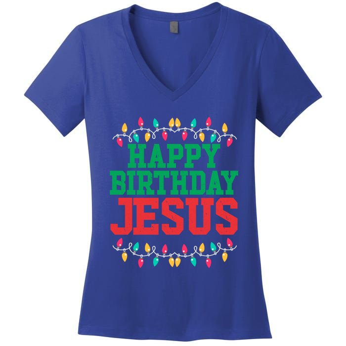 Happy Birthday Jesus Christian Christmas Gift Women's V-Neck T-Shirt