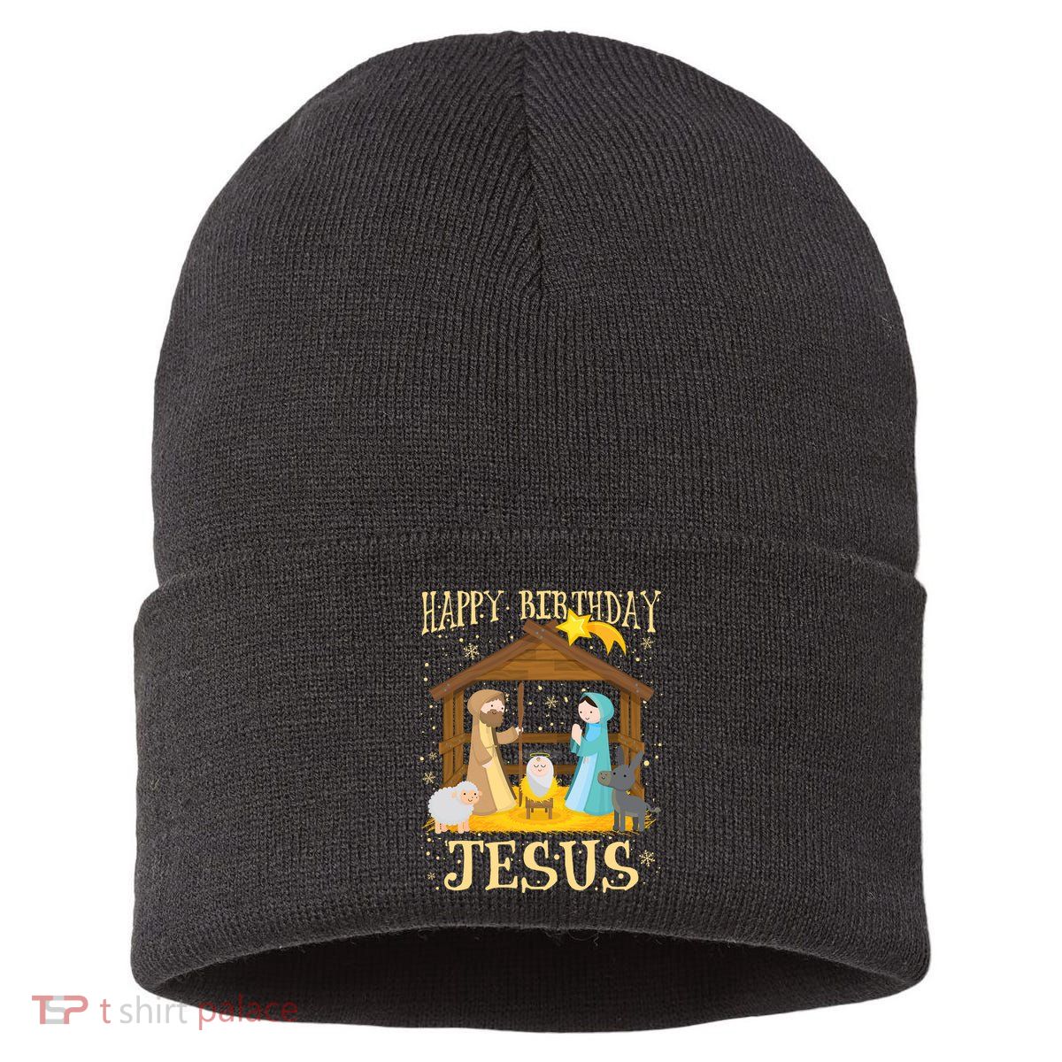Happy Birthday Jesus Funny Christmas Nativity Christian Sustainable Knit Beanie