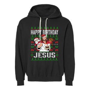 Happy Birthday Jesus Christmas Pajama Holiday Xmas Garment-Dyed Fleece Hoodie