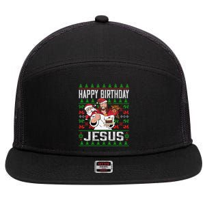 Happy Birthday Jesus Christmas Pajama Holiday Xmas 7 Panel Mesh Trucker Snapback Hat