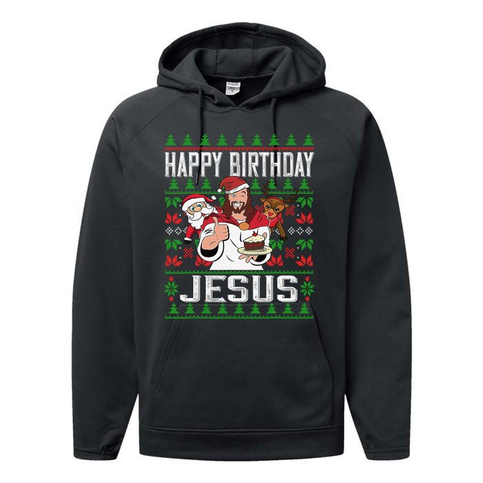 Happy Birthday Jesus Christmas Pajama Holiday Xmas Performance Fleece Hoodie