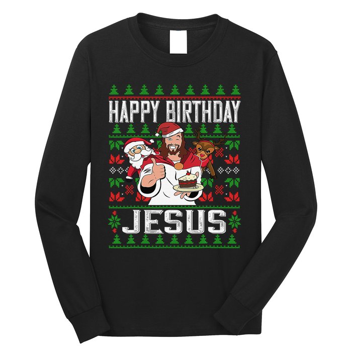 Happy Birthday Jesus Christmas Pajama Holiday Xmas Long Sleeve Shirt