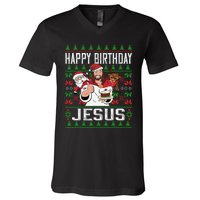 Happy Birthday Jesus Christmas Pajama Holiday Xmas V-Neck T-Shirt