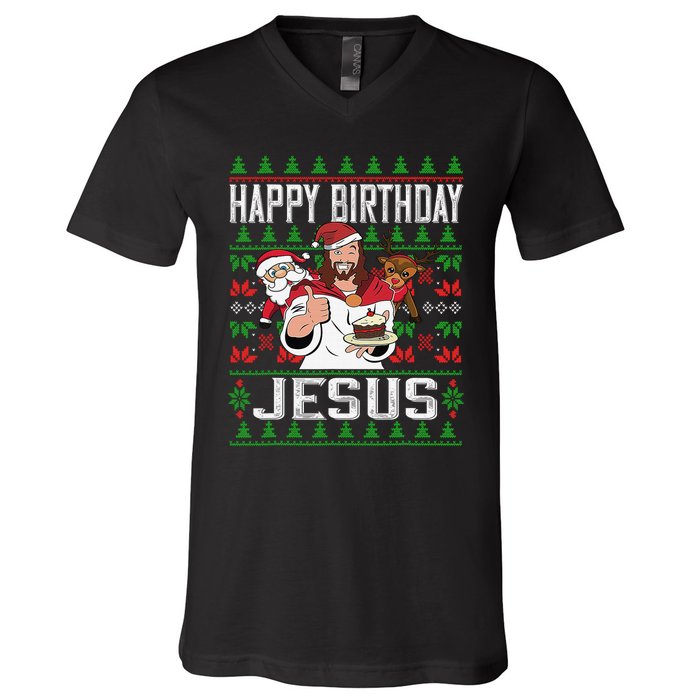 Happy Birthday Jesus Christmas Pajama Holiday Xmas V-Neck T-Shirt