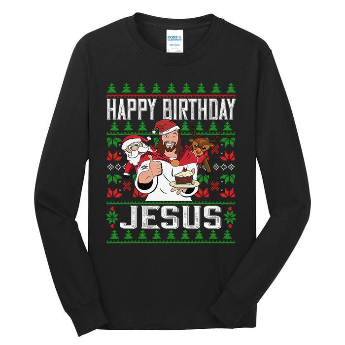 Happy Birthday Jesus Christmas Pajama Holiday Xmas Tall Long Sleeve T-Shirt