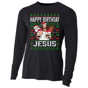 Happy Birthday Jesus Christmas Pajama Holiday Xmas Cooling Performance Long Sleeve Crew