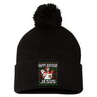 Happy Birthday Jesus Christmas Pajama Holiday Xmas Pom Pom 12in Knit Beanie