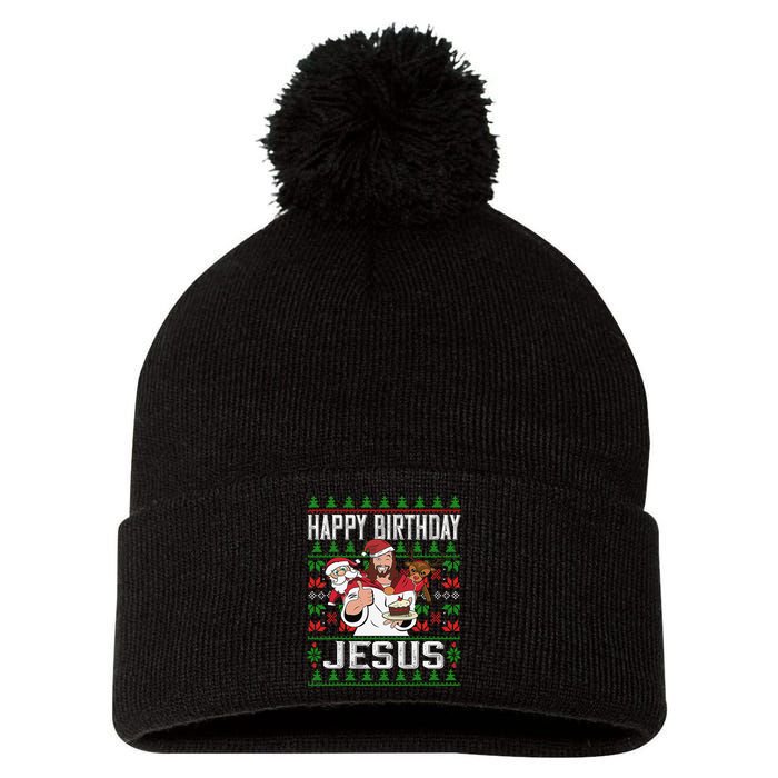 Happy Birthday Jesus Christmas Pajama Holiday Xmas Pom Pom 12in Knit Beanie