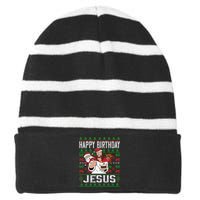 Happy Birthday Jesus Christmas Pajama Holiday Xmas Striped Beanie with Solid Band