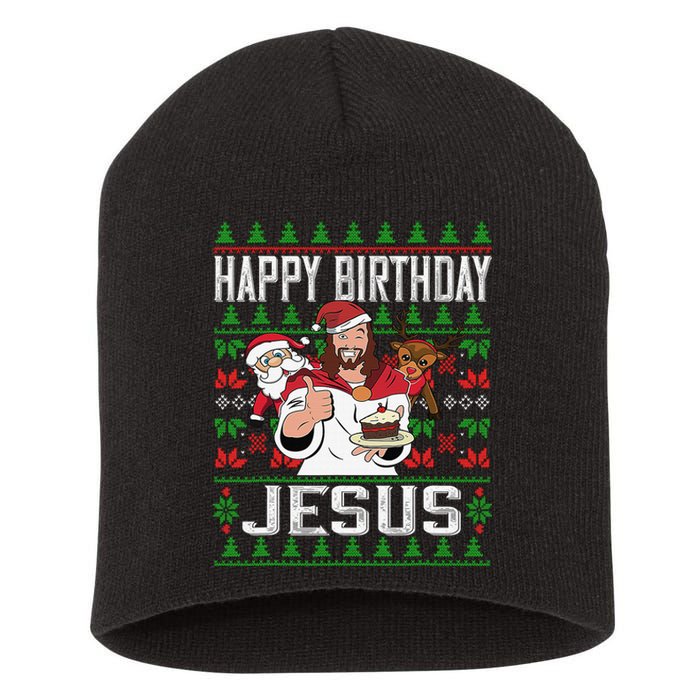 Happy Birthday Jesus Christmas Pajama Holiday Xmas Short Acrylic Beanie