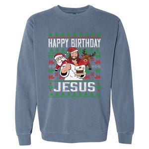 Happy Birthday Jesus Christmas Pajama Holiday Xmas Garment-Dyed Sweatshirt