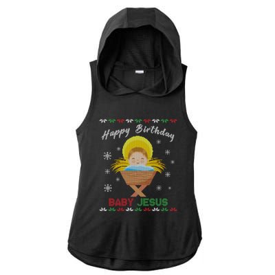 Happy Birthday Jesus Funny Ugly Christmas Gift Ladies PosiCharge Tri-Blend Wicking Draft Hoodie Tank